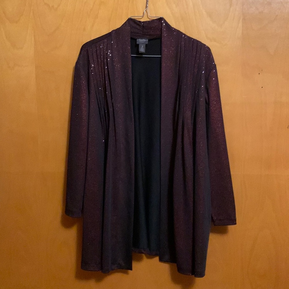 Chico’s travel collection red and black sparkle unlined jacket